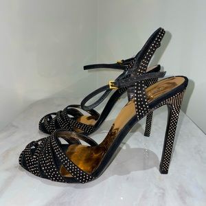 Gucci Black and Rose Gold Studded High Heel Sandal